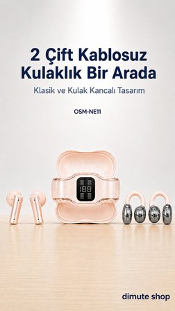 OSM-NE11 2 Çift Kablosuz Bluetooth 5.4 Kulaklık Klasik ve Kulak Kancalı