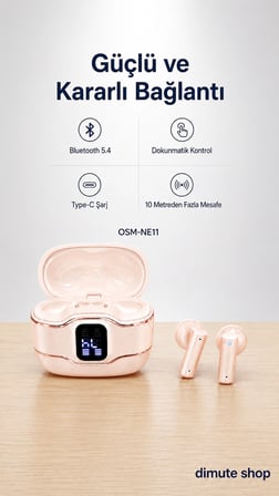 OSM-NE11 2 Çift Kablosuz Bluetooth 5.4 Kulaklık Klasik ve Kulak Kancalı