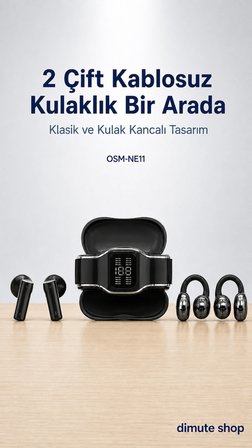 OSM-NE11 2 Çift Kablosuz Bluetooth 5.4 Kulaklık Klasik ve Kulak Kancalı