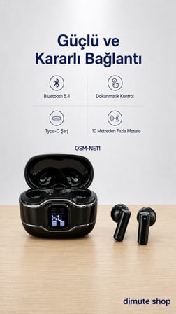 OSM-NE11 2 Çift Kablosuz Bluetooth 5.4 Kulaklık Klasik ve Kulak Kancalı