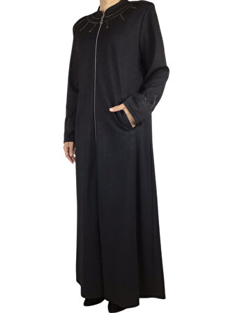 KADIN HAKİM YAKA İŞLEMELİ ÖNÜ FERMUARLI KOL AĞZI İŞLEMELİ MEVSİMLİK FERACE