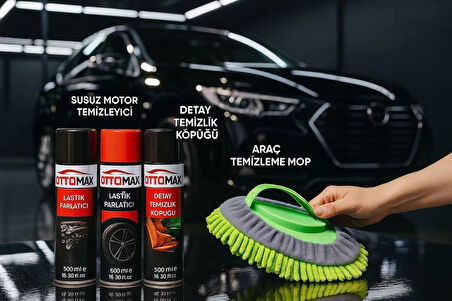 4 Parça Profesyonel Oto Temizlik Seti , Motor, Lastik, Torpide ve Araç Temizleme Mop