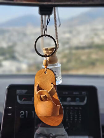 Hakiki Deri El Yapımı Sandalet Anahtarlık, Ayna Süsü, Çanta Süsü