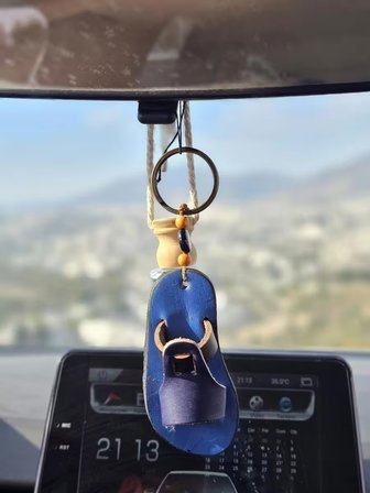 Hakiki Deri El Yapımı Sandalet Anahtarlık, Ayna Süsü, Çanta Süsü