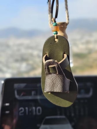 Hakiki Deri El Yapımı Sandalet Anahtarlık, Ayna Süsü, Çanta Süsü