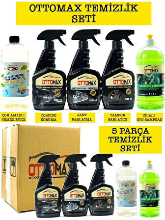 Ottomax Premium 5 Parça Araç Içi Torpido Jant Lastik Tampon Şampuan Çok Amaçlı Temizlik Seti