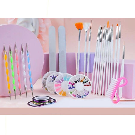 37 Parça Tırnak Süsleme Seti Nail Arts  Süsleme Taşları Profesyonel Set
