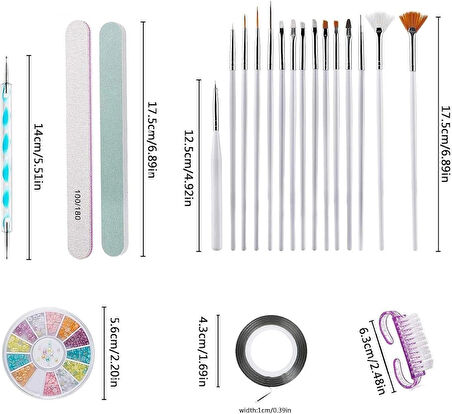 37 Parça Tırnak Süsleme Seti Nail Arts  Süsleme Taşları Profesyonel Set