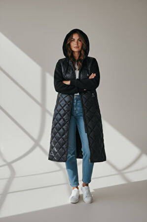 KADIN ÖNÜ FERMUARLI YANLARDAN CEPLİ KAPŞONLU KAPİTONE KAP