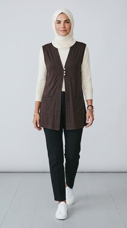 Ece Giyim Tesettür Yelek Kahverengi 2XL