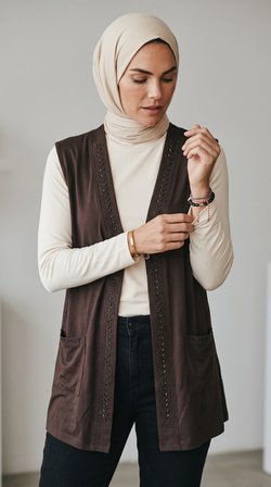 Ece Giyim Tesettür Yelek Kahverengi 2XL