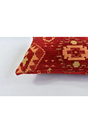 Kilim Desenli Dekoratif Yastık Kılıfı Çift Taraflı Şönil Dokuma Gizli Fermuarlı Etnik Kırlent Kılıfı