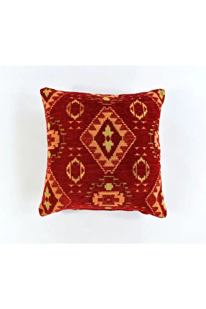 Kilim Desenli Dekoratif Yastık Kılıfı Çift Taraflı Şönil Dokuma Gizli Fermuarlı Etnik Kırlent Kılıfı