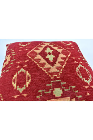 Kilim Desenli Dekoratif Yastık Kılıfı Çift Taraflı Şönil Dokuma Gizli Fermuarlı Etnik Kırlent Kılıfı