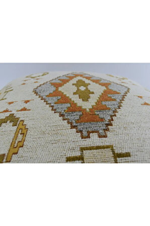 Kilim Desenli Dekoratif Yastık Kılıfı Çift Taraflı Şönil Dokuma Gizli Fermuarlı Etnik Kırlent Kılıfı