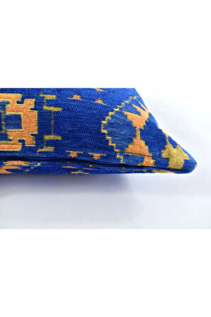 Kilim Desenli Dekoratif Yastık Kılıfı Çift Taraflı Şönil Dokuma Gizli Fermuarlı Etnik Kırlent Kılıfı