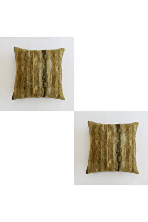 Etnik Desenli Dekoratif Yastık Kılıfı 2'li Çift Taraflı Şönil Dokuma Gizli Fermuarlı Kırlent Kılıfı