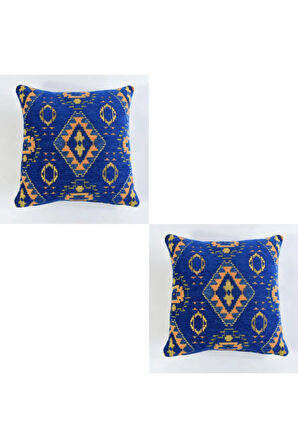 Kilim Desenli Dekoratif Yastık Kılıfı 2'li Çift Taraflı Şönil Dokuma Gizli Fermuarlı Kırlent Kılıfı