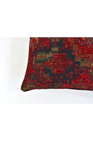 Kilim Desenli Dekoratif Yastık Kılıfı 4'lü Çift Taraflı Şönil Dokuma Gizli Fermuarlı Kırlent Kılıfı