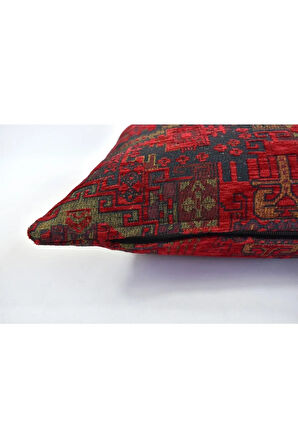 Kilim Desenli Dekoratif Yastık Kılıfı 4'lü Çift Taraflı Şönil Dokuma Gizli Fermuarlı Kırlent Kılıfı