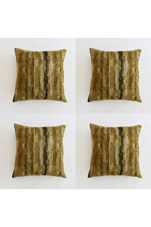 Etnik Desenli Dekoratif Yastık Kılıfı 4'lü Çift Taraflı Şönil Dokuma Gizli Fermuarlı Kırlent Kılıfı