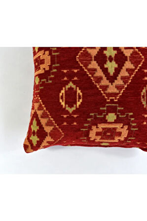 Kilim Desenli Dekoratif Yastık Kılıfı 2'li Çift Taraflı Şönil Dokuma Gizli Fermuarlı Kırlent Kılıfı