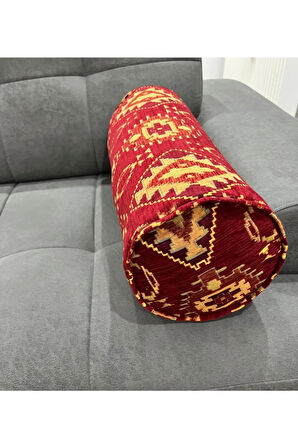Kilim Desenli Dekoratif Silindir Yastık Şönil Dokuma Fermuarlı Etnik Bolster Yoga Yastık Kılıfı