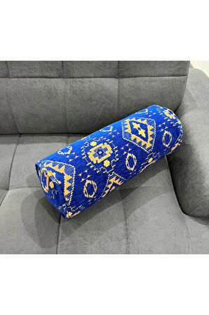 Kilim Desenli Mavidekoratif Silindir Şönil Dokuma Fermuarlı Etnik Bolster Yoga Yastık Kılıfı