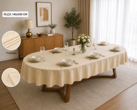 Valerium Kadife Dokulu Oval Masa Örtüsü 150 x 350