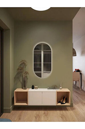 Fawdecor Led Işıklı Oval/Kapsül Model Dekoratif Duvar Aynası, Modern Eşsiz Ayna, Ayna Duvar Dekorasyon Ürünü 70 x 35 Cm Beyaz Işık