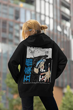 Anime Tasarım Baskılı Unisex Oversize Gojo Satoru Karakter Hoodie