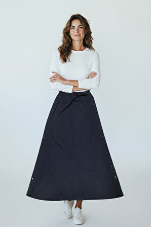 KADIN BELİ LASTİKLİ YANLARDAN DİVET DETAYLI KALIN KIŞLIK ETEK