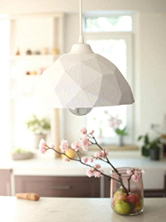 Bohem Mozaik Beton Tekli Beyaz Avize Modern Tavan Avizesi Salon Avizesi Mutfak Avizesi Şık Işık