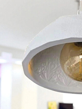 Bohem Mozaik Beton Tekli Beyaz Avize Modern Tavan Avizesi Salon Avizesi Mutfak Avizesi Şık Işık