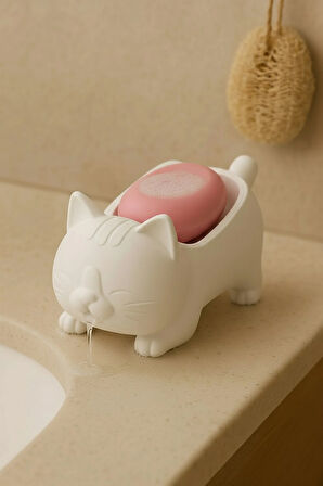 Tatlı Kedi Sabunluk Plastik Banyo Aksesuarı Dekoratif Sabunluk