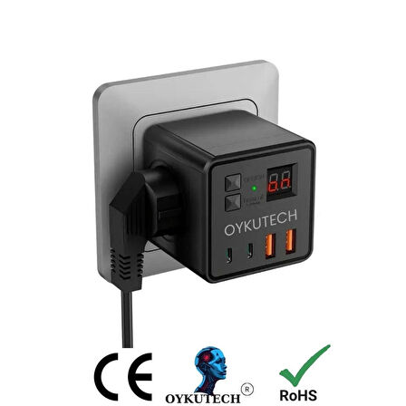 Oykutech Akım Korumalı Priz 3x AC 2x Usb 2x Type C Çıkış