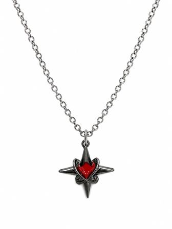 Kırmızı Kalp Detaylı Gotik Pusula Kolye – Koyu Metal Alternatif Stil Kolye