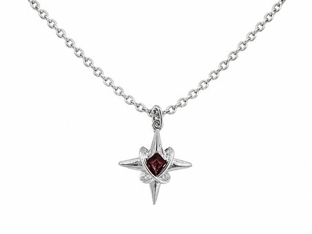 Kırmızı Detaylı Gotik Sembol Figürlü Kolye – Gümüş Renk Zincirli Aksesuar