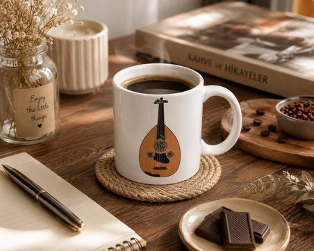 Ud Figürlü Seramik Kupa – Müzik Tutkunlarına Özel Şık ve Dekoratif Hediye Kupa