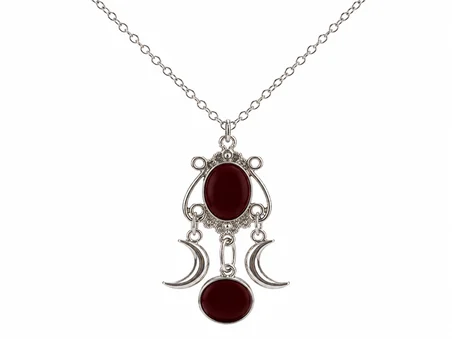 Bordo Detaylı Çift Hilal Figürlü Gotik Kolye – Mistik Vintage Tarz Kolye