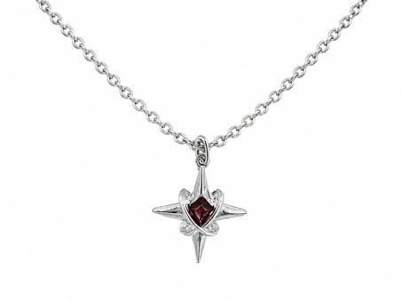 Kırmızı Detaylı Gotik Sembol Figürlü Kolye – Gümüş Renk Zincirli Aksesuar