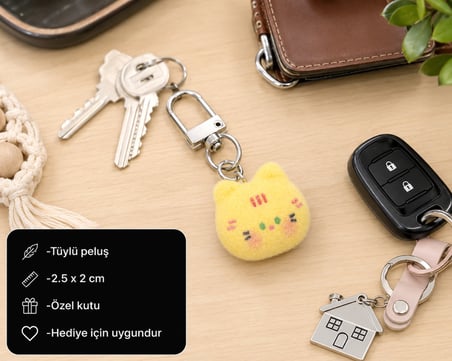 Sevimli Sarı Kedi Charm Anahtarlık Peluş Hediye Aksesuar Çanta ve Anahtar Süsü