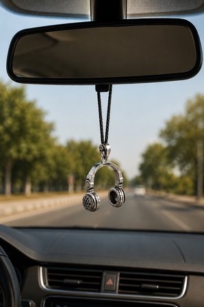 Vintage Kulaklık Figürlü Dikiz Aynası Araba Süsü–Müzik Tutkunlarına Araç Aksesuarı