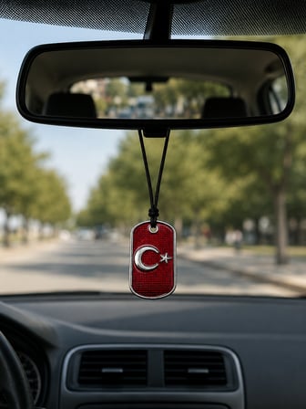 Ay Yıldız Detaylı Türk Bayrağı Tasarımlı Dikiz Aynası Araba Süsü – Şık Araç Aksesuarı