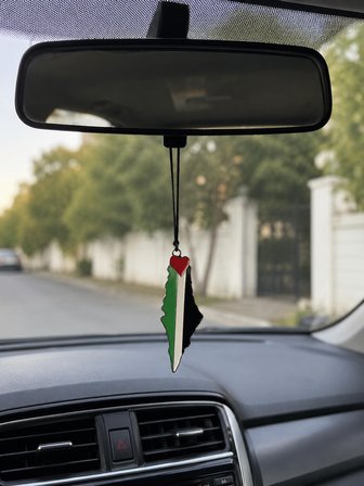 Filistin Haritası ve Kalp Figürlü Dikiz Aynası Araba Süsü – Dekoratif Araç Aksesuarı