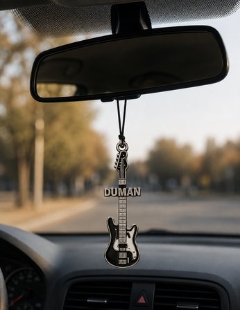 Duman Logolu Elektro Gitar Figürlü Araba Dikiz Aynası Süsü–Rock Müzik Temalı Aksesuar