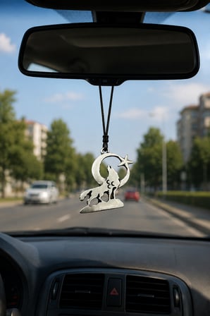Bozkurt Ay Yıldız Figürlü Araba Dikiz Aynası Süsü – Türk Motifli Araç Aksesuarı