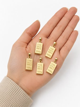Altın Külçesi Tasarımlı Gold Bar Kolye Ucu – Parlak Gold Renk Metal Aksesuar