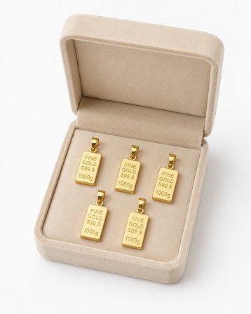 Altın Külçesi Tasarımlı Gold Bar Kolye Ucu – Parlak Gold Renk Metal Aksesuar