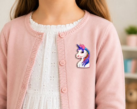 Renkli Unicorn Figürlü Çocuk Rozeti – Çanta, Kıyafet ve Aksesuar Süsü